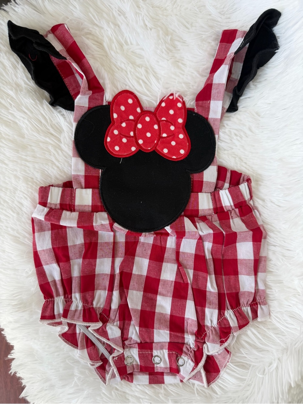 Red White Gingham Minnie Romper with Bow